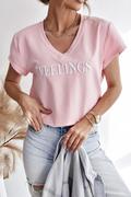 Koszulki i topy damskie - T-shirt Feelings pudrowy róż - SHOPAHOLIC`S DREAM - miniaturka - grafika 1