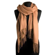 Apaszki i szaliki damskie - Jednokolorowy Szalik damski duży Cashmere frędzle SZA-03 jasny brąz - miniaturka - grafika 1