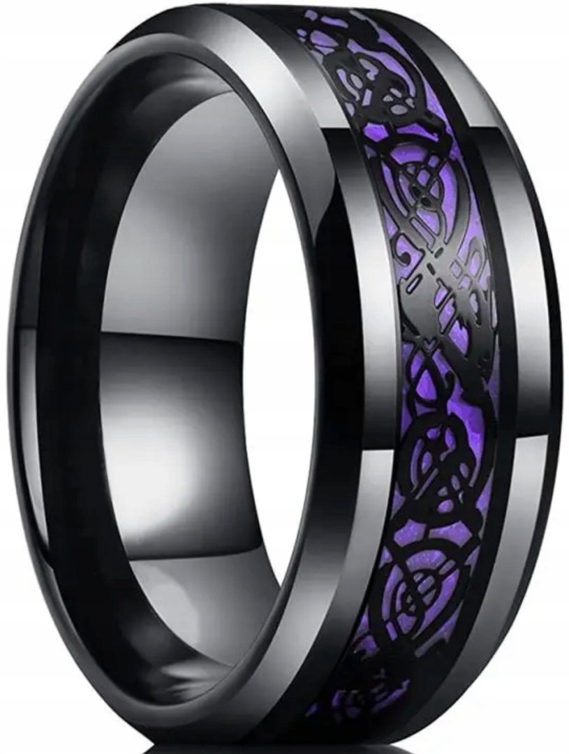 Pierścień Smok Celtycki Czarny Fioletowy Sygnet