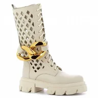 Kozaki damskie - Beżowe kozaki damskie na platformie CARINII - Carinii - miniaturka - grafika 1