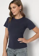 Koszulki i topy damskie - Granatowy Klasyczny T-shirt z Bawełny Lorali - miniaturka - grafika 1