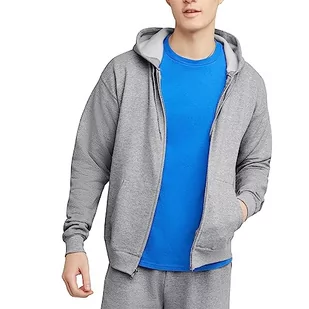 Hanes Męska bluza z kapturem, EcoSmart polarowa bluza z kapturem z zamkiem błyskawicznym z przodu, bluza z kapturem z mieszanki bawełny, zamek błyskawiczny średniej wagi, Lekka stal, S - Bluzy męskie - miniaturka - grafika 1