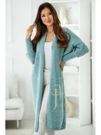 Swetry damskie - DŁUGI SWETER KARDIGAN LEA NARZUTKA POLSKI PRODUCENT J&K PREMIUM -  MORSKI MIĘTA - miniaturka - grafika 1