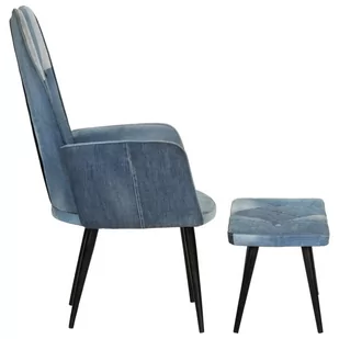Fotel z podnóżkiem, niebieski, jeansowy patchwork Lumarko - Fotele - miniaturka - grafika 4