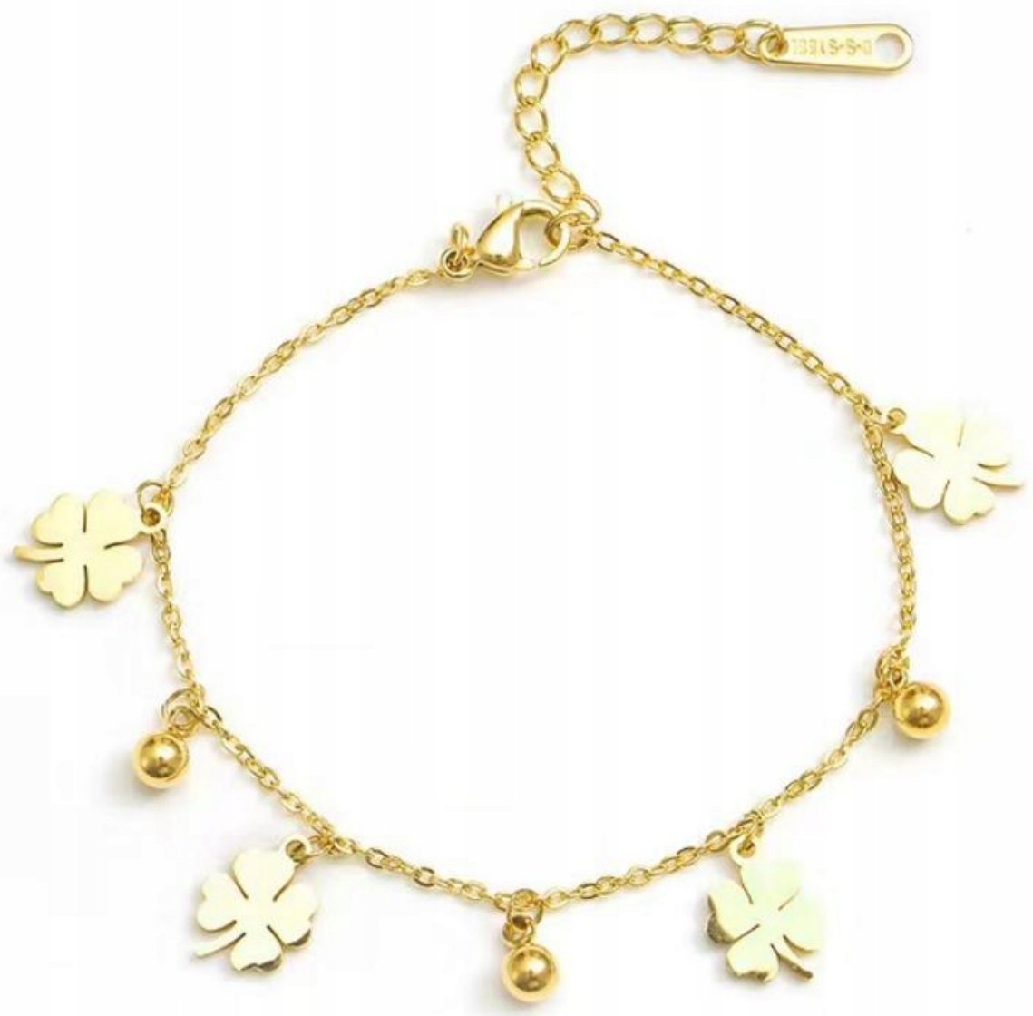 Złota Bransoletka Czterolistna Koniczyna na Szczęście ze Stali Szlachetnej