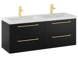 Szafka Wisząca Z Umywalką RON 120 cm DUO - Czarny Mat - Uchwyty Złote Szczotkowane - Szafki łazienkowe - miniaturka - grafika 1