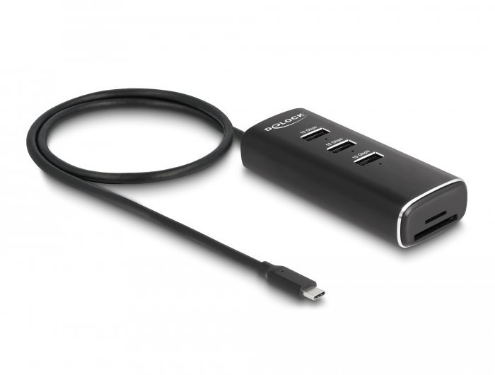 Delock 3 Port USB 10 Gbps Hub z SD i Micro SD Card Reader ze USB Type-C złączem 60cm Kabel i przełącznikiem dla jeden Port 64234