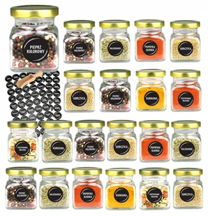 Słoiki na przyprawy 120 ml x21 szt ze złotą zakrętką 90 etykiet czerpak - Pojemniki kuchenne - miniaturka - grafika 1
