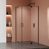 Kabiny prysznicowe - Kabina prysznicowa prostokątna dwuskrzydłowa uchylna Swing Black 110 x 100 x 200 cm czarna szkło transparentne Wellneo - miniaturka - grafika 1