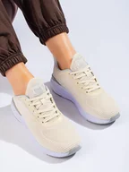 Buty sportowe damskie - Damskie beżowe buty sportowe DK - miniaturka - grafika 1