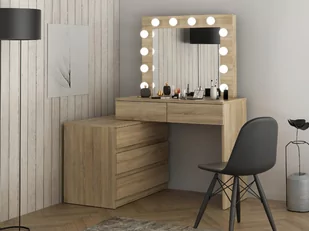 Narożna toaletka kosmetyczna z lustrem i oświetleniem Carla 12 Led z komodą dąb sonoma - Toaletki - miniaturka - grafika 1