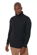 Swetry męskie - Trendyol Męska bluza z golfem, jednokolorowa, oversize, sweter, Antracyt, S - miniaturka - grafika 1