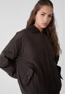 Kurtki damskie - Stradivarius Kurtka bomberka basic Brązowy L - miniaturka - grafika 1