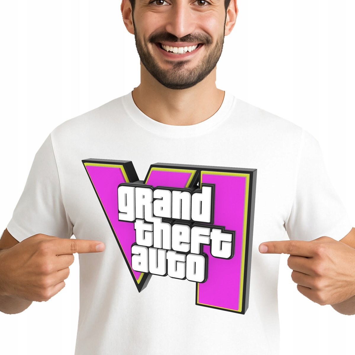 3497 KOSZULKA MĘSKA GTA VI GRAND THEFT AUTO 6 NADRUK 3D LOGO S PREMIUM
