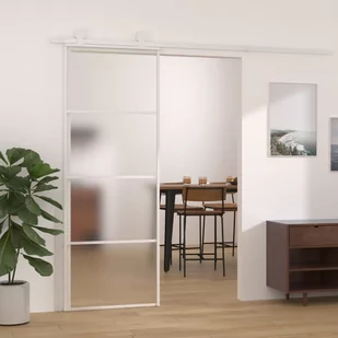 Drzwi przesuwne, matowe szkło ESG i aluminium, 76x205 cm, białe 151657 VIDAXL - Drzwi wewnętrzne - miniaturka - grafika 1