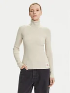 Swetry damskie - Calvin Klein Jeans Golf LV047D350G Beżowy Regular Fit - miniaturka - grafika 1