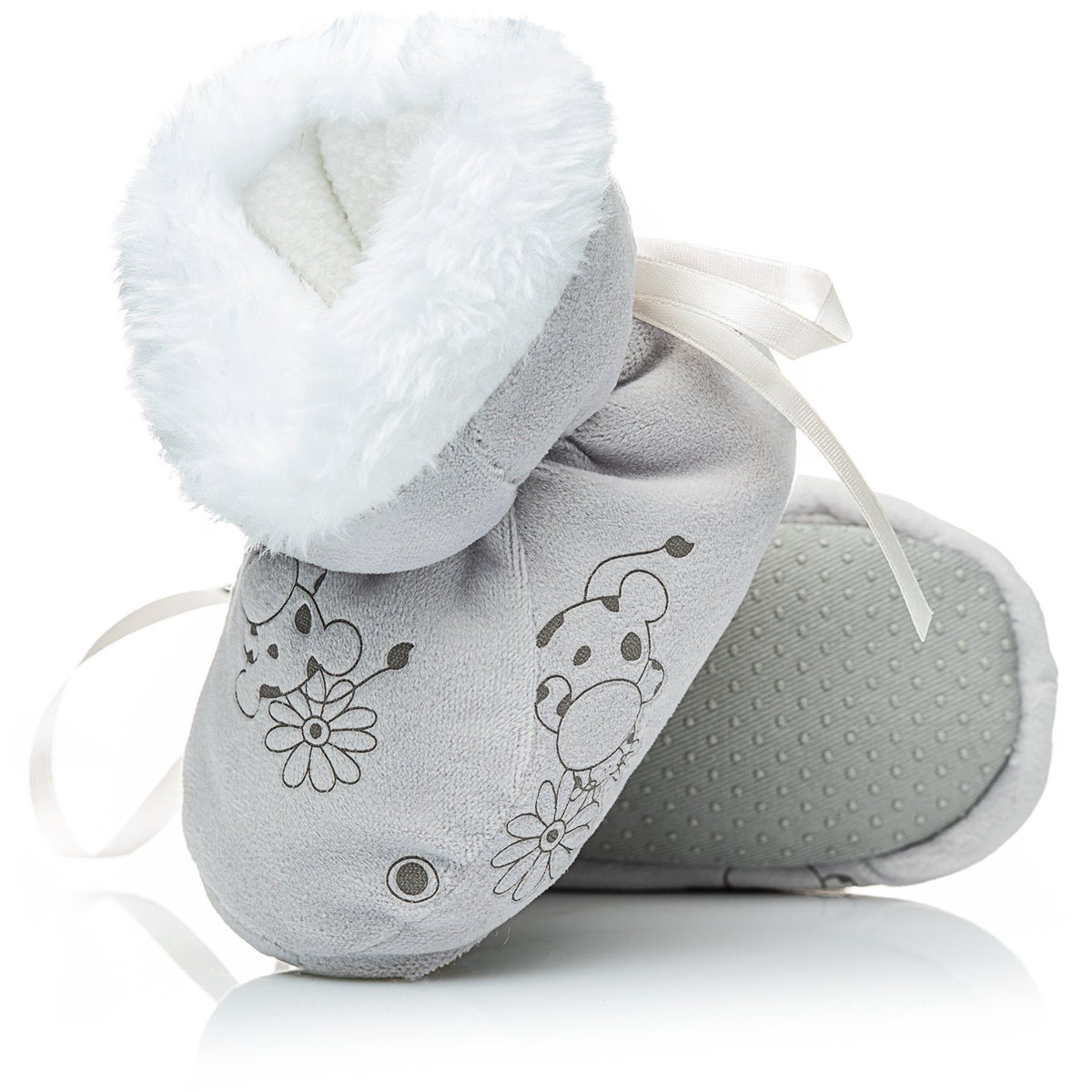 Szare niechodki dla maluszka buciki ocieplane polarem kapcioszki r 0-6 m-cy