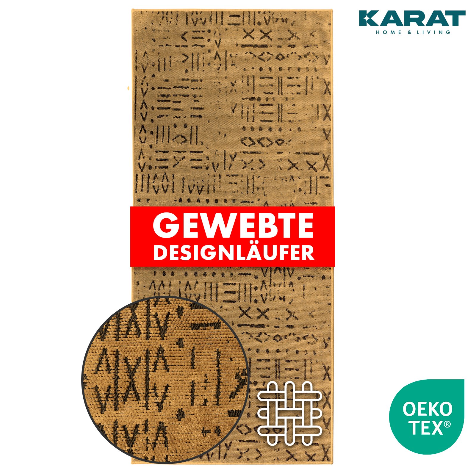 Bieżnik dywanowy Vena Wysokiej jakości żakardowy splot z wzorem Beige 80 x 450 cm