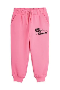 Spodnie damskie - Mini Rodini Mini Rodini spodnie dresowe dziecięce kolor różowy z nadrukiem - grafika 1