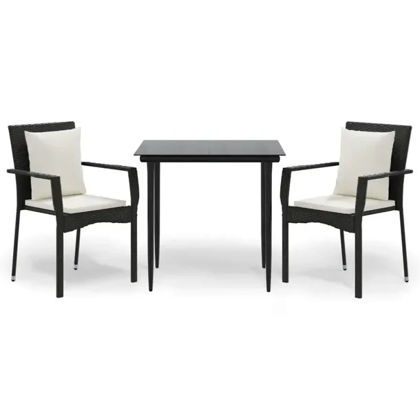 Zestaw Mebli Ogrodowych Rattan PE Czarny, Stół 80x80x74 cm, Krzesła 59x5