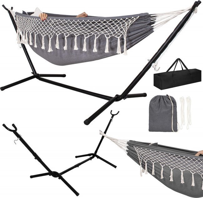 Springos Hamak ogrodowy ze stelażem metalowym 120 kg z poduszkami i pokrowcem UNIWERSALNY