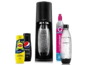 Saturatory - Saturator SODASTREAM Terra Black + nabój CO2 różowy 2 butelki Fuse 1l syropy (Pepsi, Lipton) Czarny - miniaturka - grafika 1
