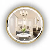 Lustra - LUSTRO PODŚWIETLANE OKRĄGŁE W ZŁOTEJ RAMIE 60 CM + WŁĄCZNIK LED - miniaturka - grafika 1