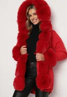 Kurtki damskie - Czerwona Kurtka Parka z Kapturem i Wstawkami z Futerka Caranze - miniaturka - grafika 1