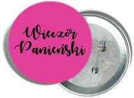 Wieczór panieński i kawalerski - Przypinka różowa z czarnym napisem na Wieczór Panieński - miniaturka - grafika 1