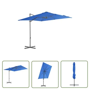 The Living Store Parasol wiszący ze stalowym słupkiem - 250x250 cm - niebieski - Parasol Wiszący - Parasole ogrodowe - miniaturka - grafika 1