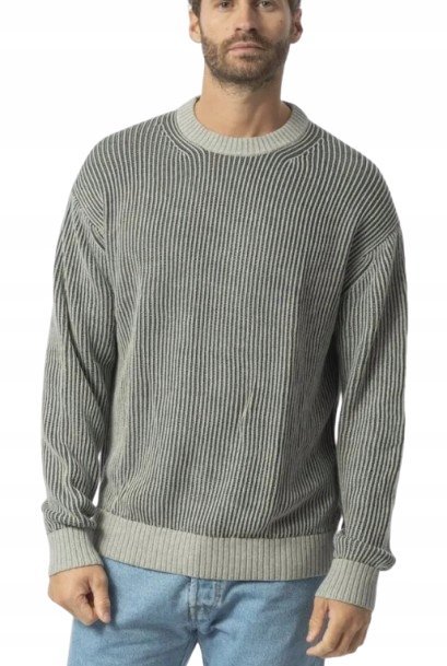 CALVIN KLEIN JEANS SZARY BAWEŁNIANY SWETER Z OKRĄGŁYM DEKOLTEM L XTA