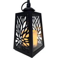 Pozostałe ozdoby ogrodowe - Latarenka LED świeca ażur ciepły biały 10 x 10 x 20,5 cm czarny CORTINA POLAND - miniaturka - grafika 1