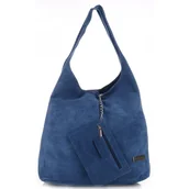 Torebki damskie - Oryginalne Torby Skórzane XL VITTORIA GOTTI Shopper Bag z Etui Niebieska - miniaturka - grafika 1