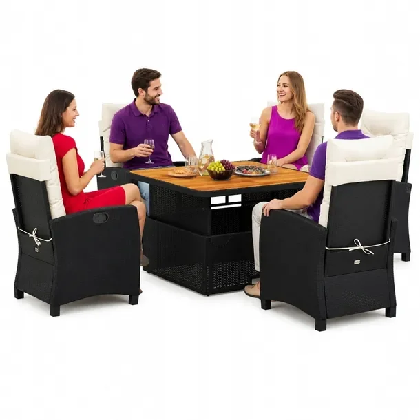 Zestaw mebli ogrodowych czarny, stół 110 x 110 x 40/71 cm, fotel 57 x 66