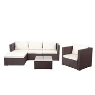 Meble ogrodowe - Zestaw z polirattanowym obiciem Brescia, zestaw ogrodowy, zestaw wypoczynkowy, sofa, zestaw lounge ~ brązowy, poduszki kremowe - miniaturka - grafika 1