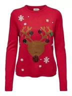 Swetry damskie - ONLY Women's ONLXMAS Exclusive Reind KNT sweter damski, czerwony (High Risk Red), M - miniaturka - grafika 1