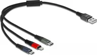 Kable USB - Kabel USB Delock USB-A - USB-C + microUSB + Lightning 0.3 m Czarny 87236 - miniaturka - grafika 1