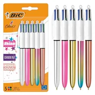 Długopisy - Bic 4 kolory błyszczące i gradientowe chowane długopisy kulkowe średnia końcówka (1,00 mm) w metalicznym srebrze, złotym, różowym, różowym złocie i pastelowym gradiencie - opakowanie 5 sztuk - miniaturka - grafika 1