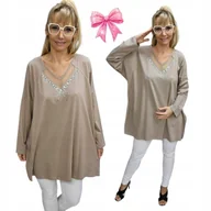 Bluzki damskie - ELEGANCKA TUNIKA KOKARDA CYRKONIE srebro bluzka duży rozmiar 54 56 7XL 3247 - miniaturka - grafika 1