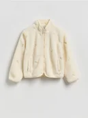 Kurtki i płaszcze dla dziewczynek - Reserved - Kurtka polarowa z haftem - złamana biel - miniaturka - grafika 1