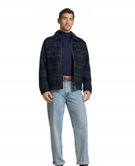 JACK & JONES GRANATOWA KURTKA MĘSKA W KRATĘ Z ZAMKIEM XL JXA