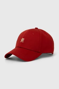 Tommy Hilfiger czapka z daszkiem bawełniana kolor czerwony gładka AW0AW16771 - Czapki damskie - miniaturka - grafika 1