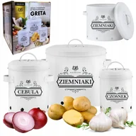 Pojemniki kuchenne - POJEMNIKI NA ŻYWNOŚĆ CZOSNEK CEBULA ZIEMNIAKI 3x POJEMNIK STALOWY BIAŁY - miniaturka - grafika 1