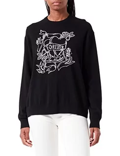 Swetry damskie - Love Moschino Damski sweter o regularnym kroju z długim rękawem z efektem tatuażu Heart Intarsia, czarny, 40 - grafika 1