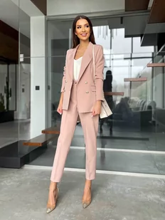 Spodnie pudrowy róż eleganckie garniturowe z prostą nogawką polska produkcja Trendsetter - PERFE - Spodnie damskie - miniaturka - grafika 1