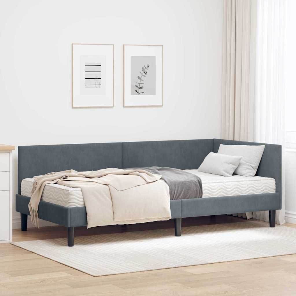 vidaXL Rama Łóżka Narożnego z Materacem Inny 2 pcs Szary Aksamit