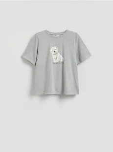 Reserved - T-shirt z nadrukiem - jasnoszary - Koszulki i topy damskie - miniaturka - grafika 1