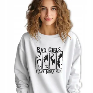 Biała Bluza Damska Dresowa BAD GIRLS HAVE MORE FUN Zabawne Wzory Rozmiar S - Bluzy damskie - miniaturka - grafika 1