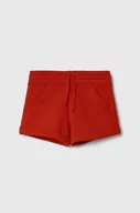 Spodnie i spodenki dla dziewczynek - United Colors of Benetton szorty bawełniane dziecięce kolor czerwony gładkie regulowana talia - miniaturka - grafika 1