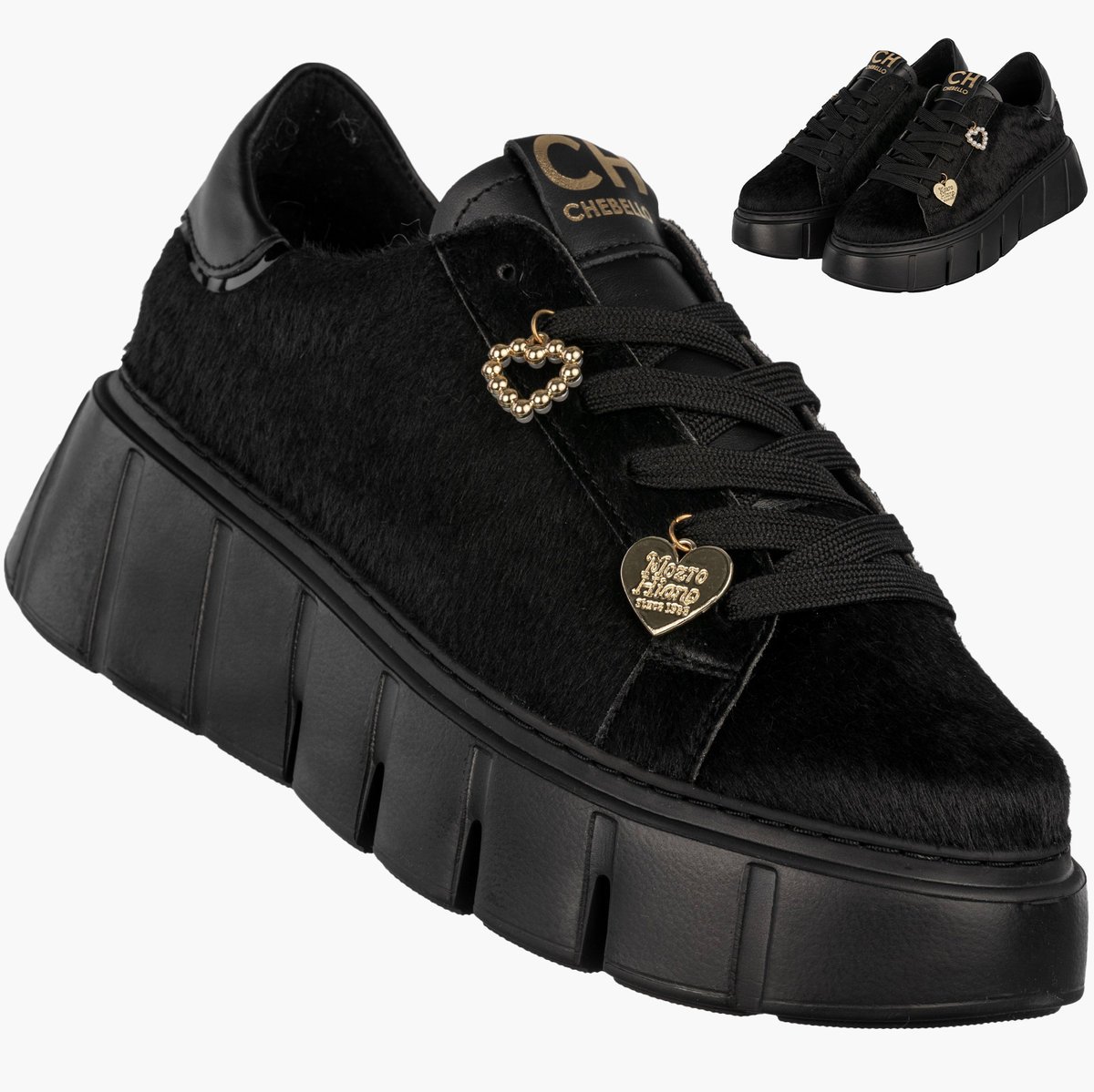 Sneakersy Damskie CheBello Skórzane Buty Modne Półbuty Czarne 4541-503-002-PSK-S352 Czarny 41